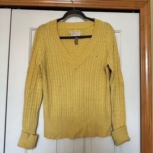 Y2K AEO Cable Knit V-Neck Yellow Sweater - American Eagle Outfitters - Size XL
